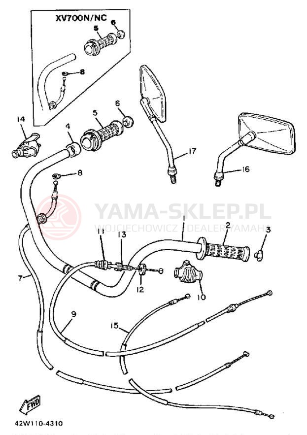 Schemat "Kierownica i osprzęt" do Yamaha VIRAGO 700 XV700L/XV700LC