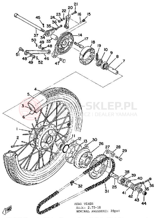 Schemat "Koło tył" do Yamaha RS100B