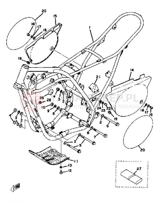 Schemat "pokrywa boczna ramy" do Yamaha MX400B
