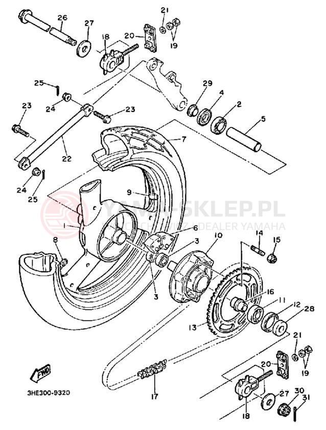 Schemat "Koło tył" do Yamaha FZR600WC