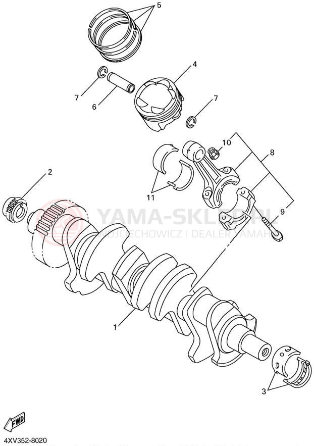 Schemat "Wał korbowy, tłok" do Yamaha YZFR1 YZFR1N/YZFR1NC