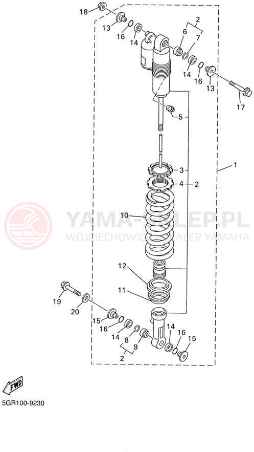 Schemat "zawieszenie tył" do Yamaha WR400F WR400FL