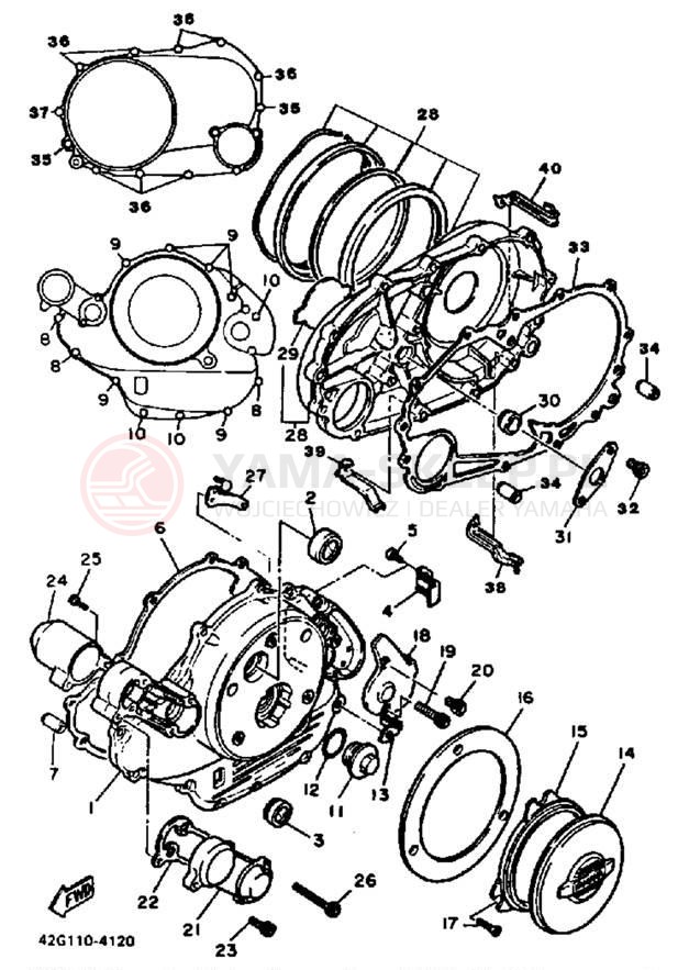 Schemat "Pokrywa silnika" do Yamaha VIRAGO 1000 XV1000LC/XV1000L