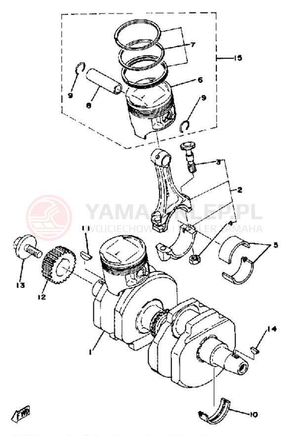 Schemat "Wał korbowy, tłok" do Yamaha XS360D