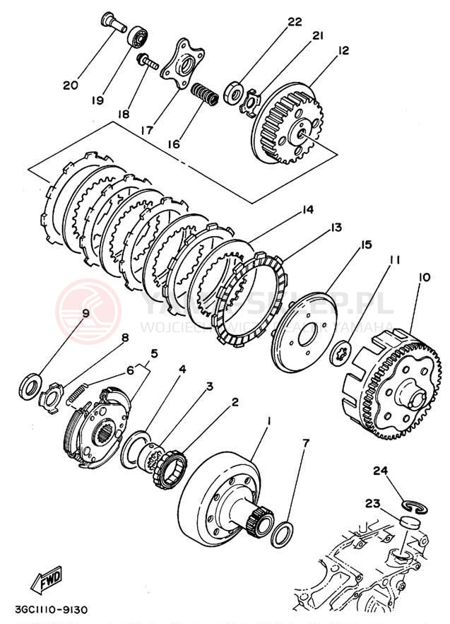 Schemat "sprzęgło" do Yamaha TIMBERWOLF 4WD YFB250FWF