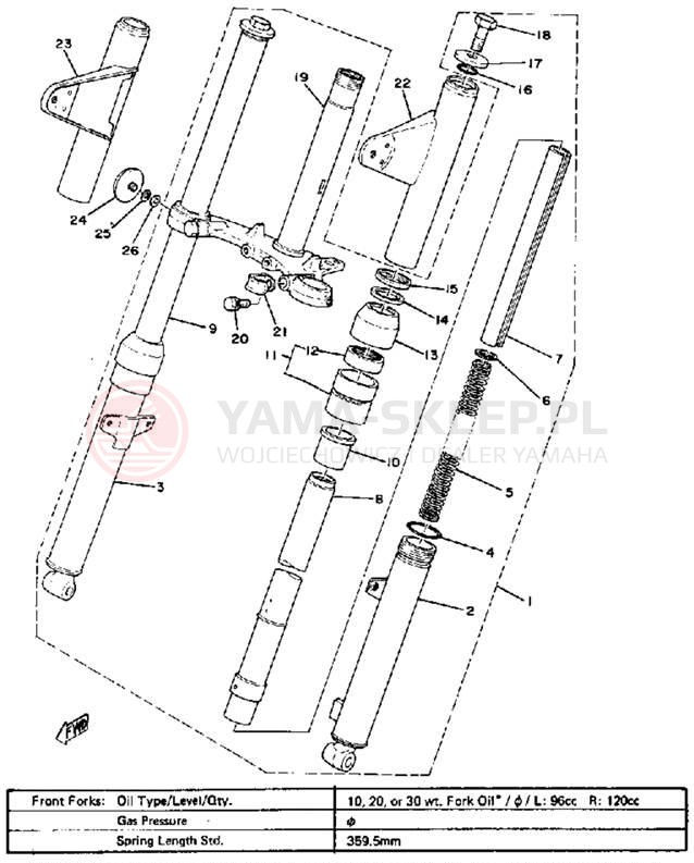 Schemat "Amortyzatory przód" do Yamaha LB50PH