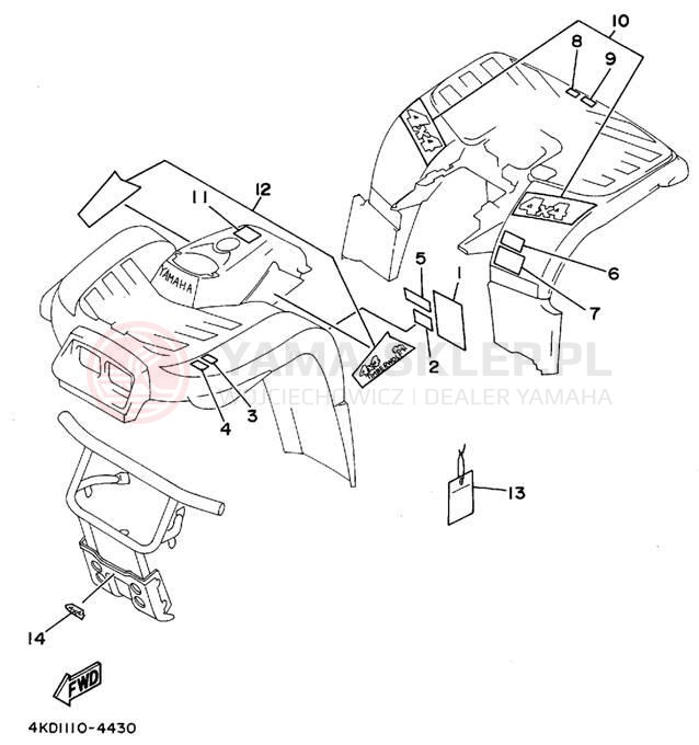 Schemat "naklejki" do Yamaha YFB250FWF