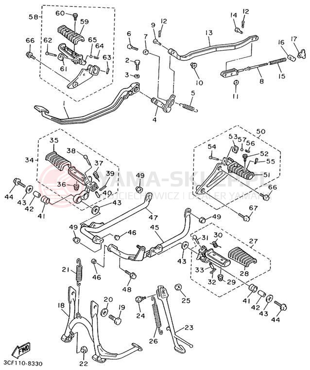 Schemat "Stopka postojowa i podnóżki" do Yamaha VIRAGO 1100 XV1100L/XV1100LC