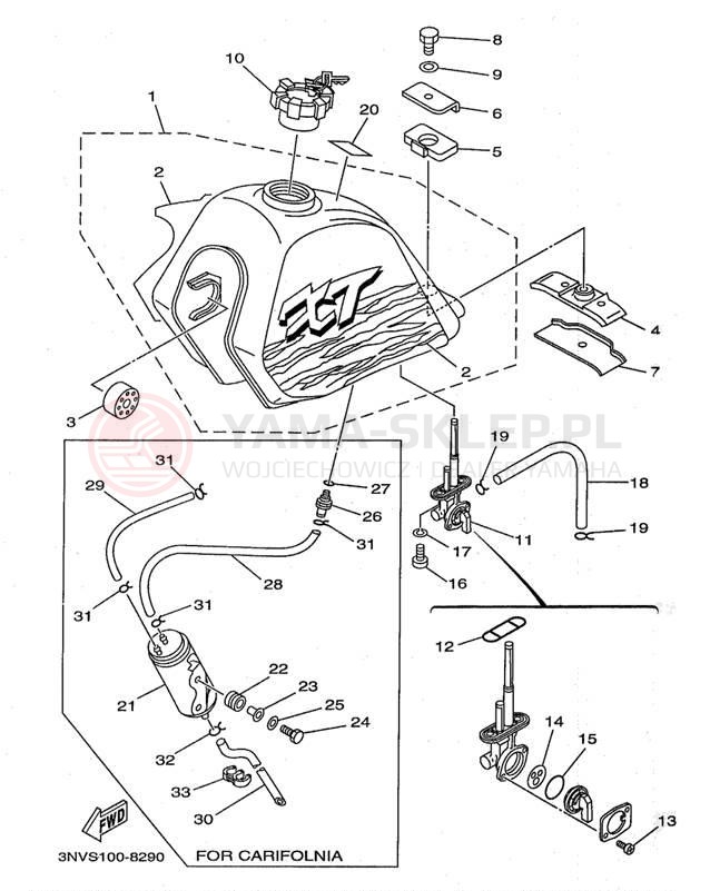 Schemat "zbiornik paliwa" do Yamaha XT350KC/XT350K