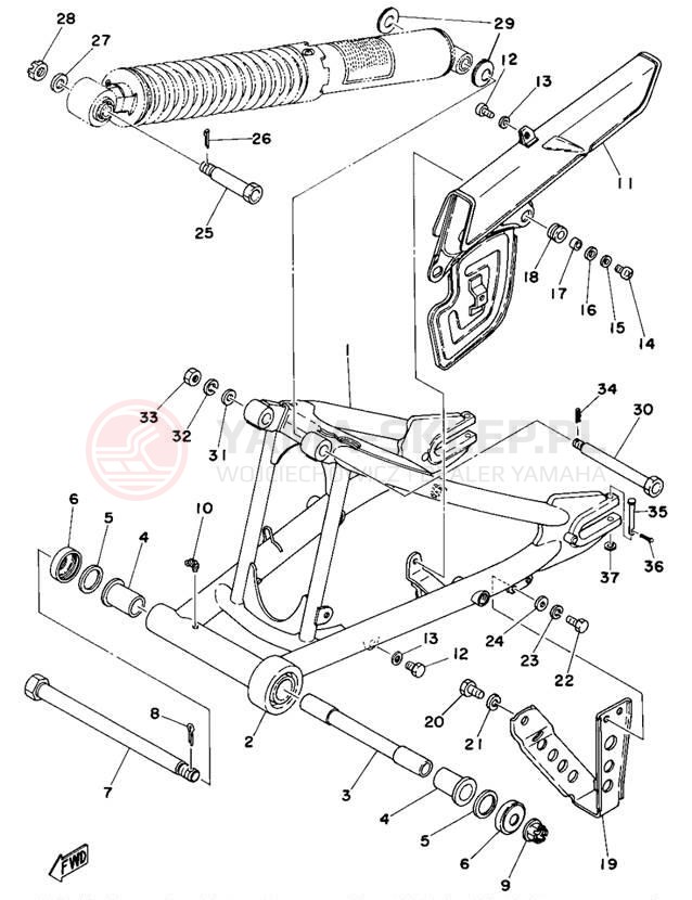 Schemat "Wahacz, osłona łańcucha" do Yamaha DT400D/DT250D