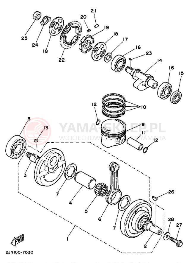Schemat "Wał korbowy, tłok" do Yamaha BIG WHEEL BW350U