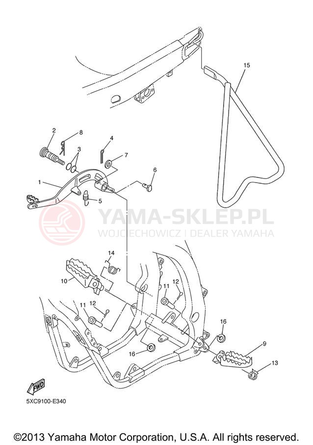 Schemat "Stopka postojowa i podnóżki" do Yamaha YZ250F YZ250FXL/YZ250FXW