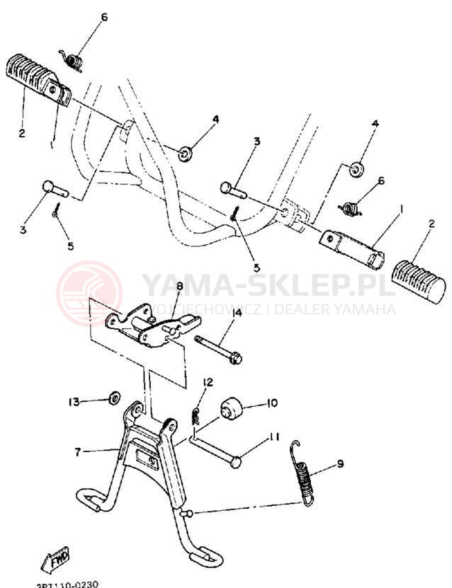 Schemat "Stopka postojowa i podnóżki" do Yamaha Y-ZINGER PW50D
