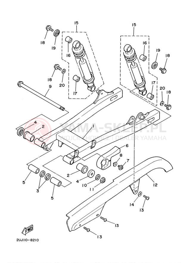 Schemat "wahacz, zawieszenie tył" do Yamaha VIRAGO 250 XV250SC/XV250S
