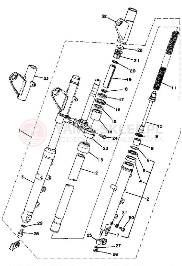 Schemat "Amortyzatory przód" do Yamaha XS650D