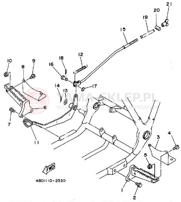 Schemat "Stopka postojowa i podnóżki" do Yamaha TIMBERWOLF 2WD YFB250D_MN