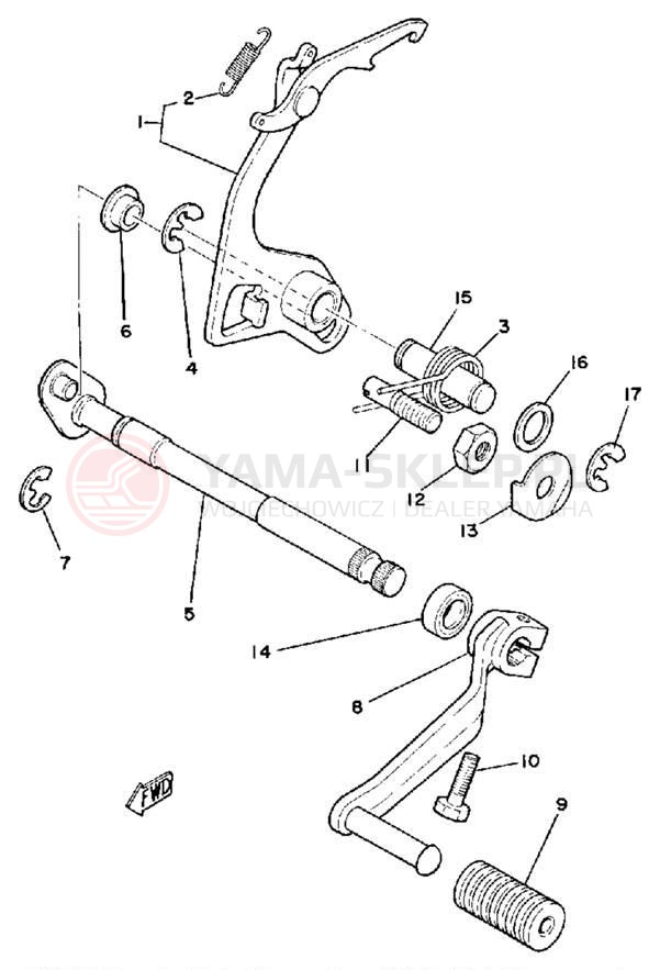Schemat "Dźwignia zmiany biegów, wałek" do Yamaha MX175H