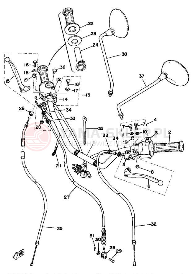 Schemat "Kierownica i osprzęt" do Yamaha XS360_2D