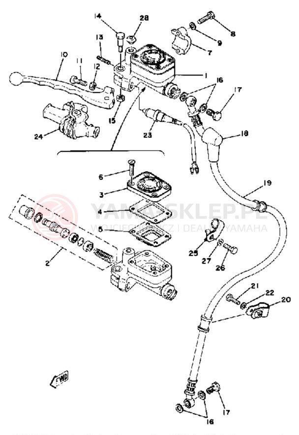 Schemat "Pompa hamulcowa przednia, przewód" do Yamaha XS400E