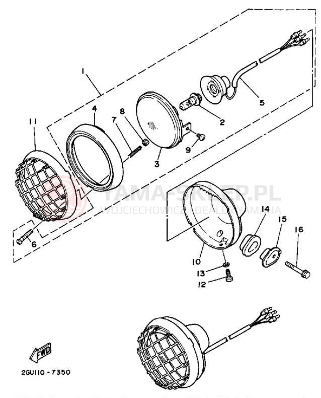 Schemat "Lampa przód" do Yamaha YFZ350T