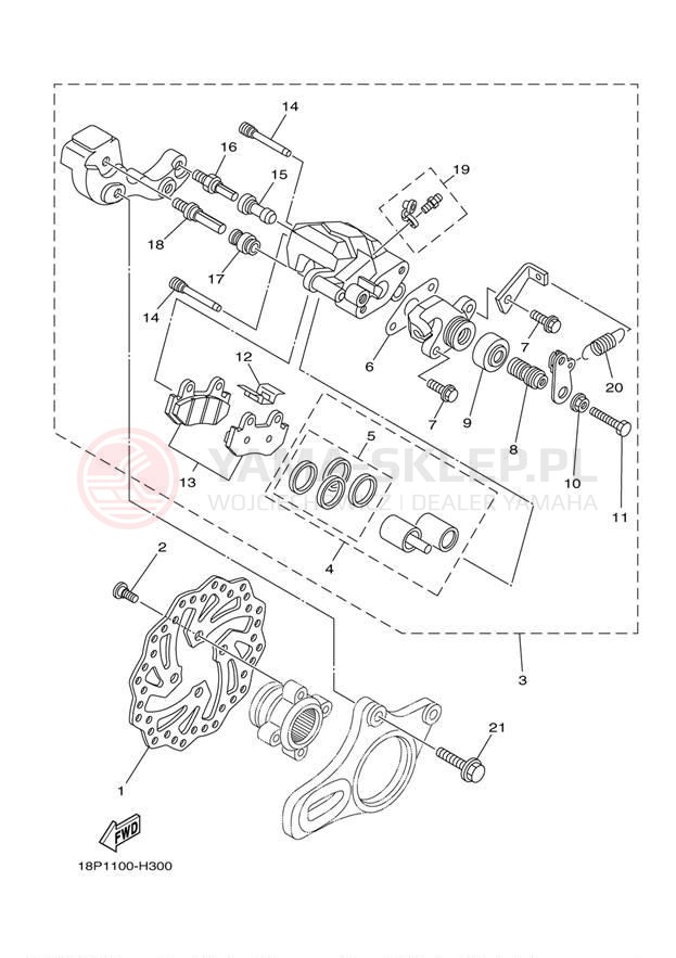 Schemat "Zacisk hamulcowy tylny" do Yamaha YFZ450R YFZ450RYL/YFZ450RYW