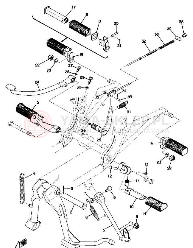 Schemat "Stopka postoj., dźw. Hamulca tył" do Yamaha TX750