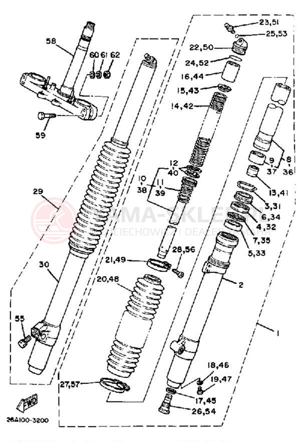 Schemat "Amortyzatory przód" do Yamaha IT250K