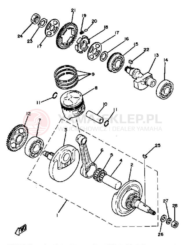 Schemat "Wał korbowy, tłok" do Yamaha TT250H