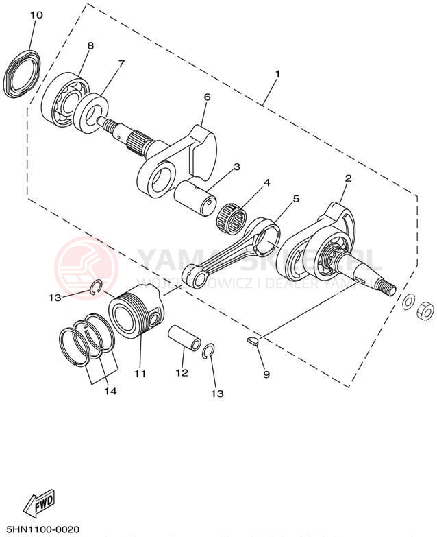 Schemat "Wał korbowy, tłok" do Yamaha TTR90 TTR90P