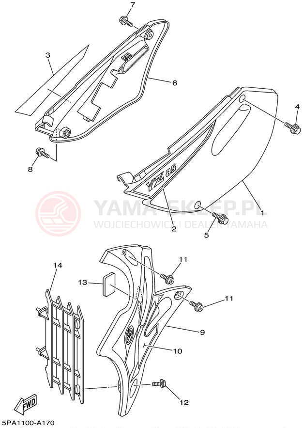 Schemat "Pokrywa boczna" do Yamaha YZ85 YZ85P
