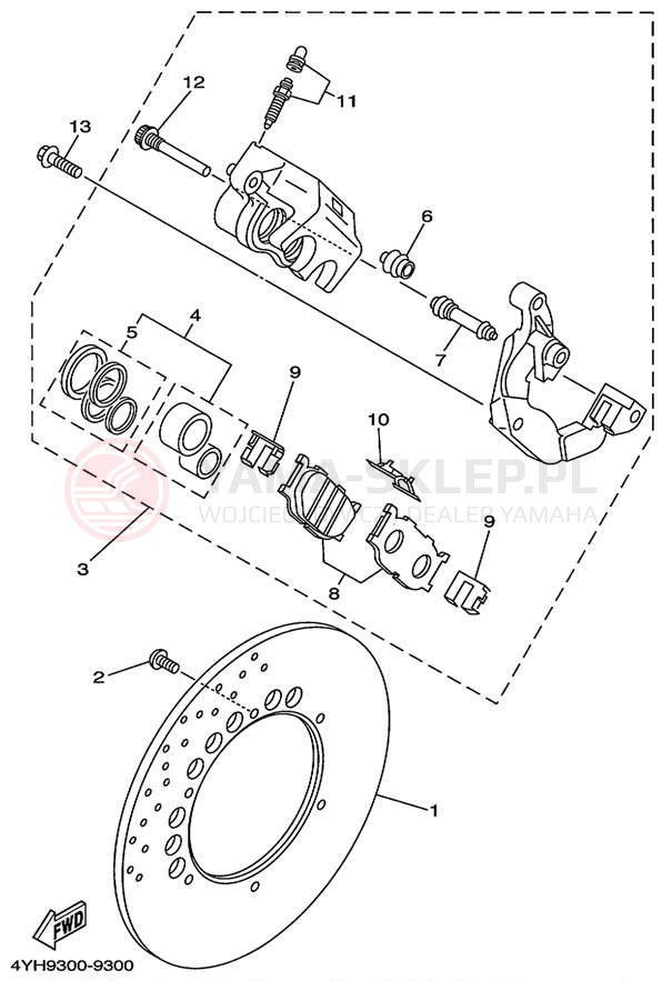 Schemat "Układ hamulcowy przód" do Yamaha VIRAGO 535 XV535LC/XV535L
