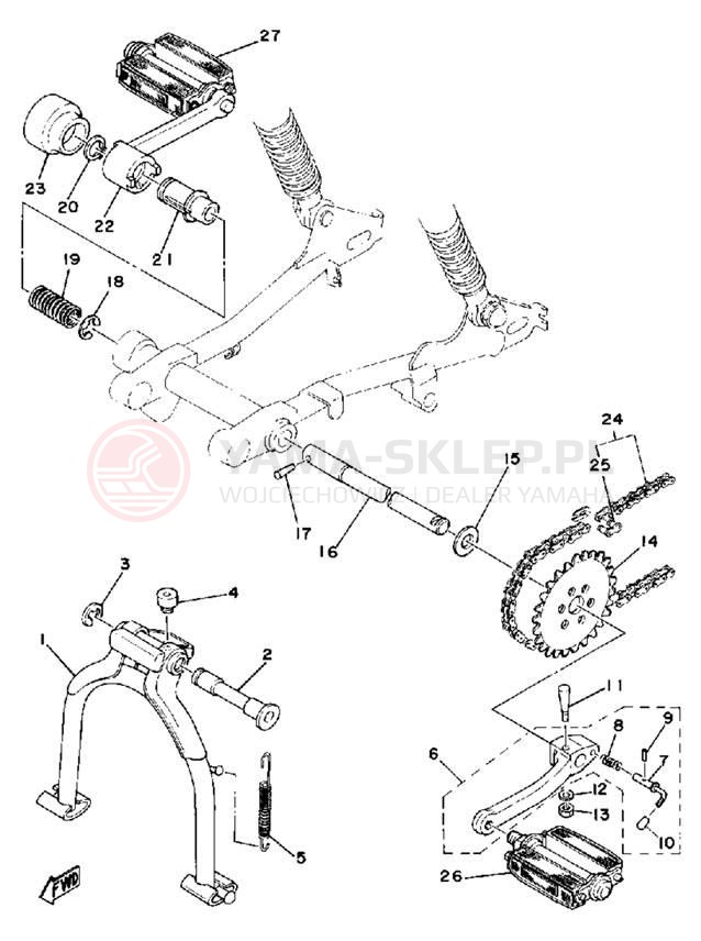 Schemat "Stopka postojowa i podnóżki" do Yamaha LB50PE