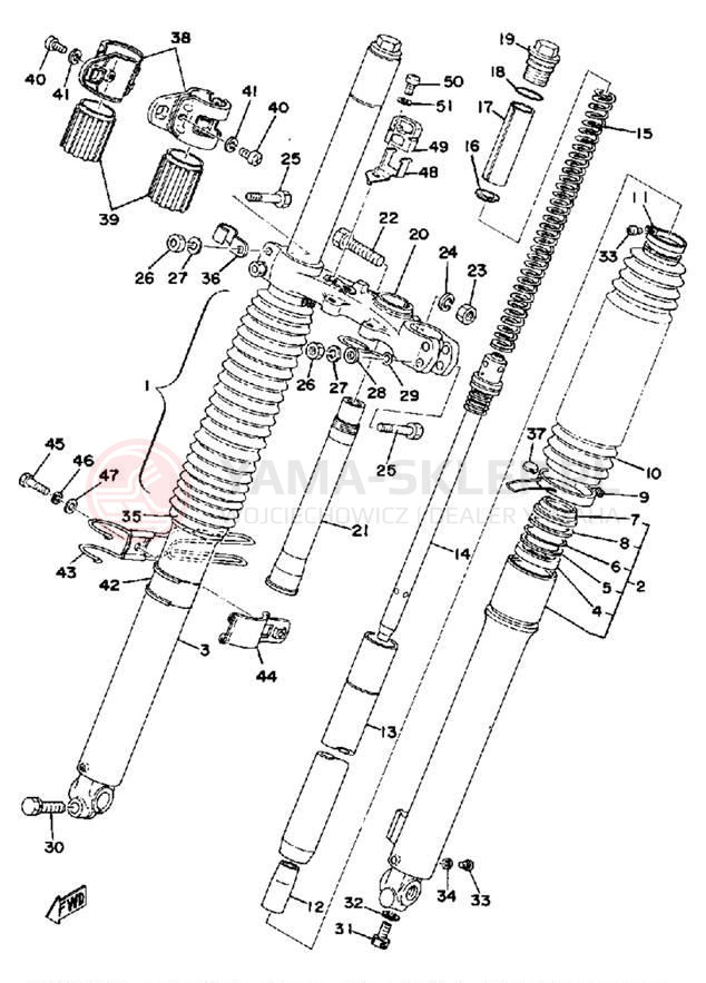 Schemat "Amortyzatory przód" do Yamaha IT400C