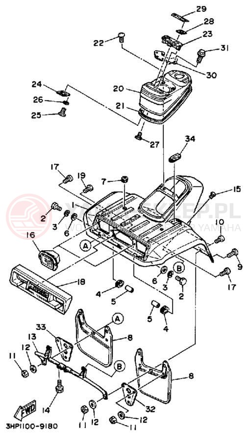 Schemat "Przedni błotnik" do Yamaha MOTO-4 YFM350ERW
