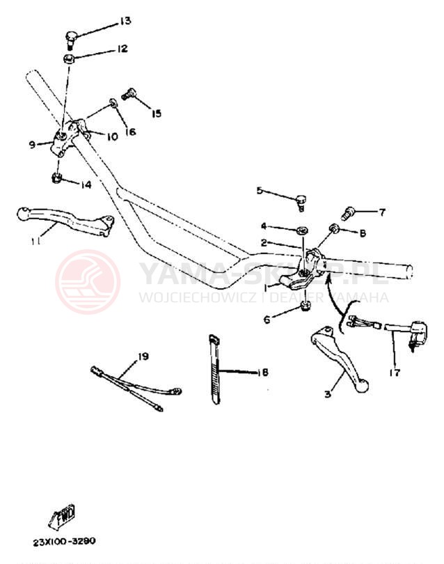 Schemat "Kierownica i osprzęt" do Yamaha YZ490 YZ490K