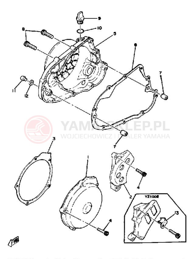 Schemat "Pokrywa silnika" do Yamaha YZ100E