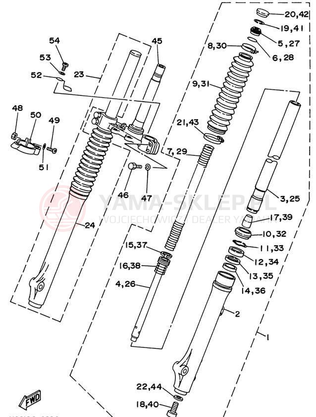 Schemat "Amortyzatory przód" do Yamaha RT180H
