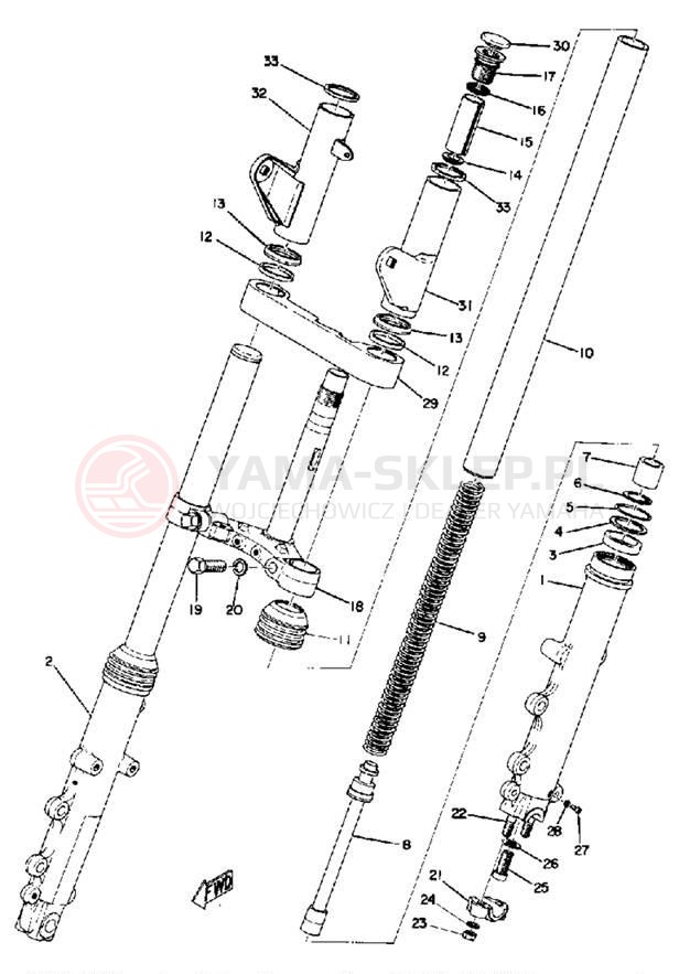 Schemat "Amortyzatory przód" do Yamaha TX750A