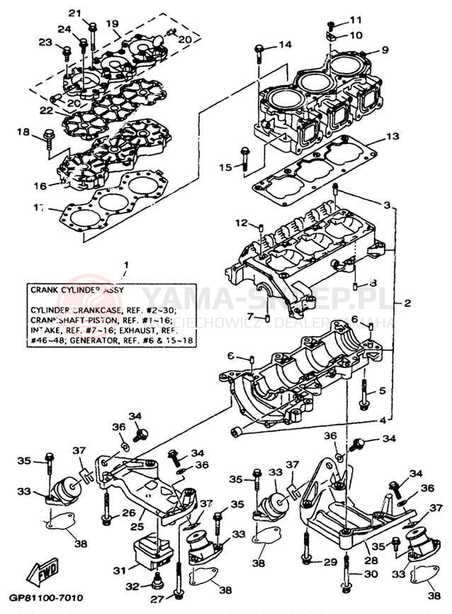 Schemat "cylinder, obudowa silnika" do Yamaha EXCITER SINGLE EXS1200W