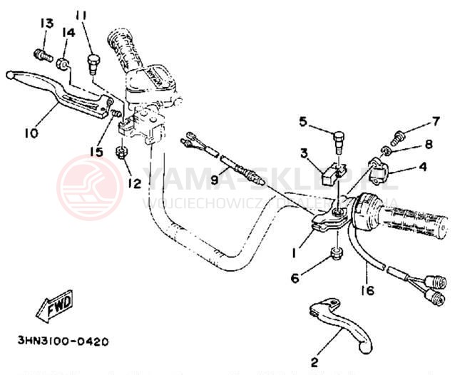 Schemat "Kierownica i osprzęt" do Yamaha BIG BEAR 4WD YFM350FWA