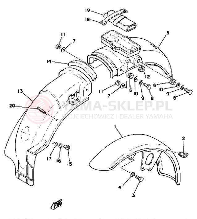 Schemat "Błotniki przód i tył" do Yamaha XS400E