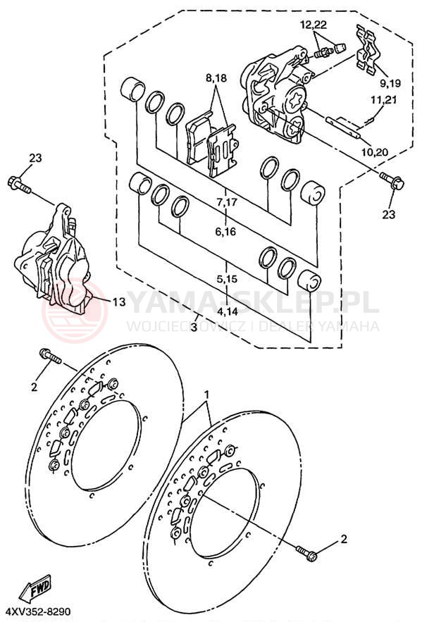 Schemat "Zacisk hamulcowy + tarcza przód" do Yamaha YZFR1 YZFR1KC/YZFR1K