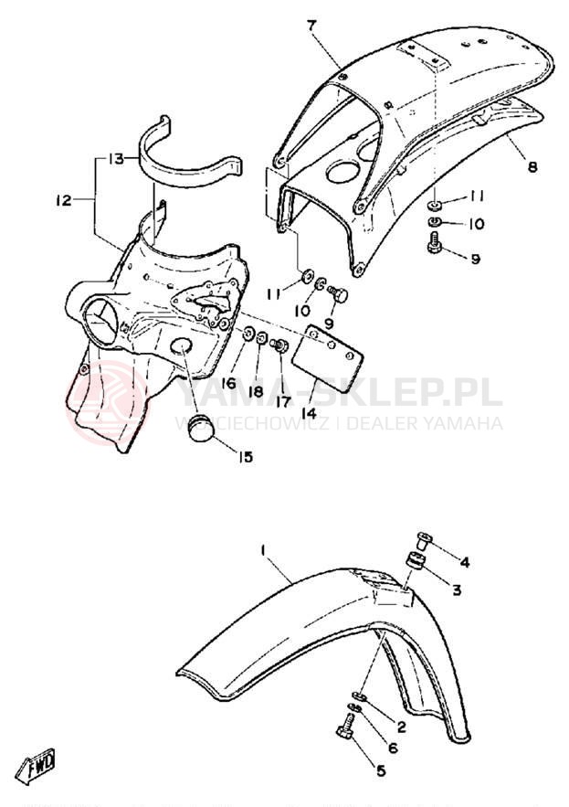 Schemat "Błotniki przód i tył" do Yamaha DT125H