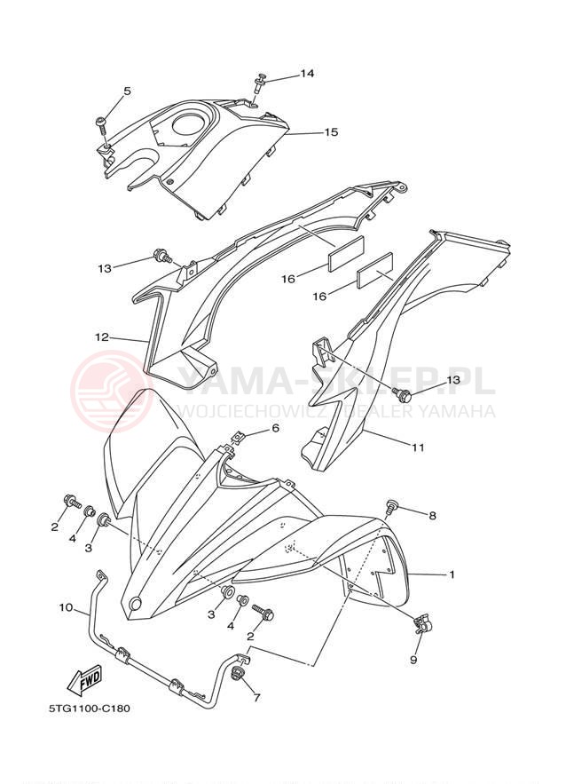 Schemat "Przedni błotnik" do Yamaha YFZ450 YFZ45BB/YFZ45BW