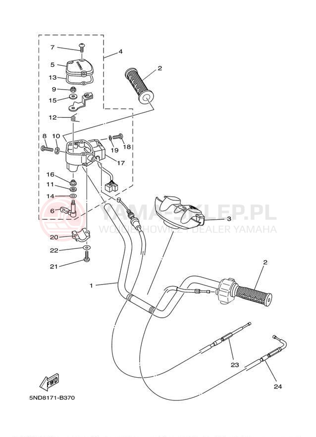 Schemat "Kierownica i osprzęt" do Yamaha GRIZZLY 450 HUNTER YFM45FGHW