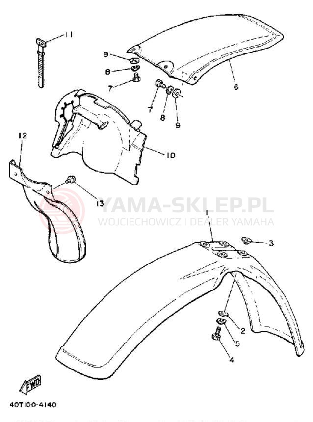 Schemat "Błotniki przód i tył" do Yamaha YZ490L