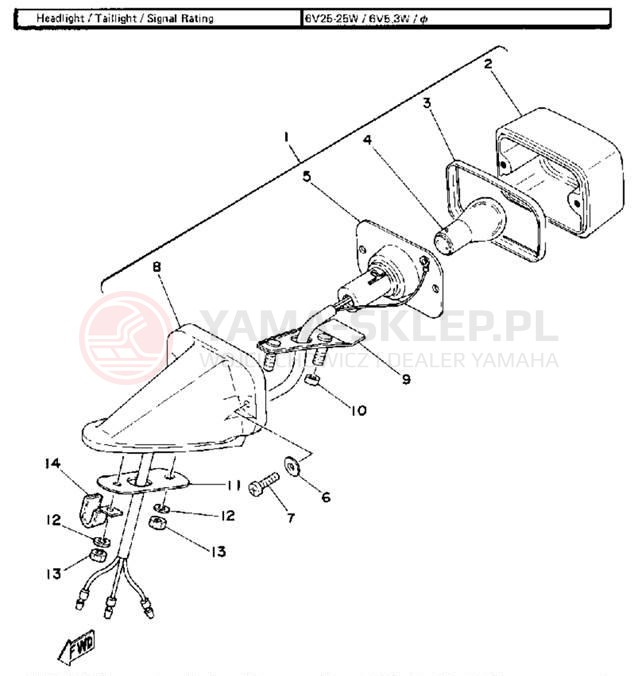 Schemat "Oświetlenie tył" do Yamaha IT250F