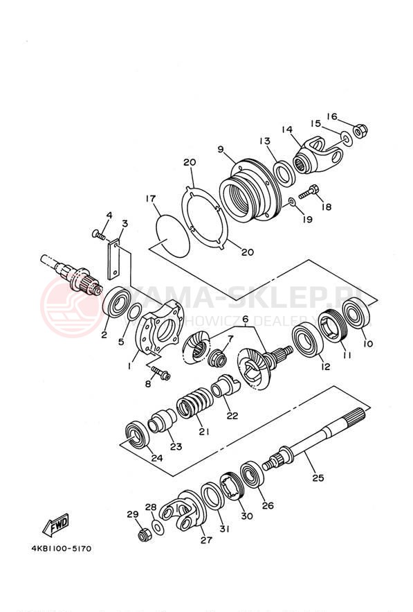 Schemat "Przeniesienie napędu" do Yamaha WOLVERINE 4WD YFM350FXH