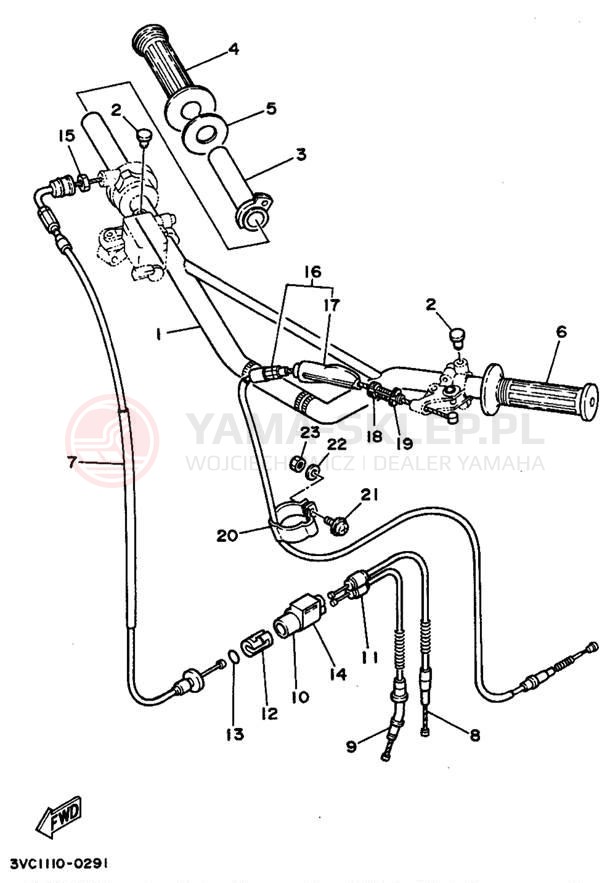 Schemat "Kierownica i osprzęt" do Yamaha RT180A