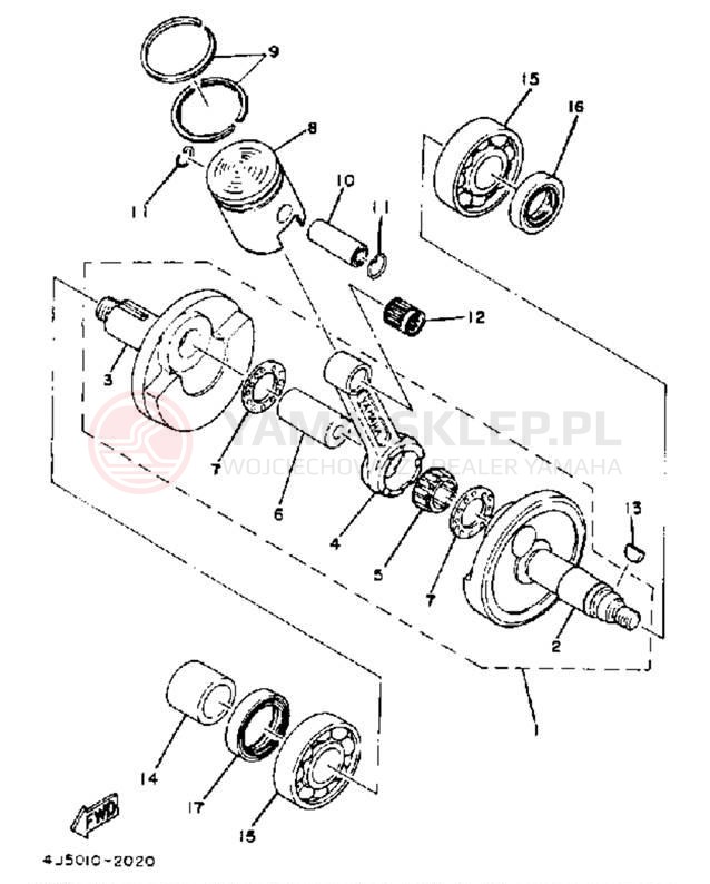 Schemat "Wał korbowy, tłok" do Yamaha RX50K
